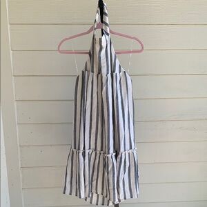 Andree by unit linen halter neck stripped dress medium